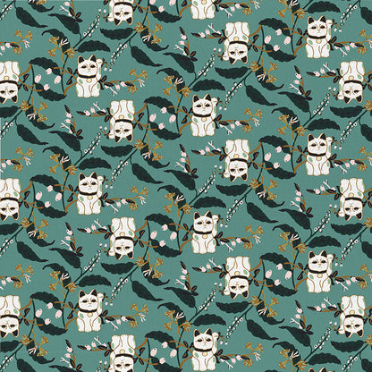 Lucky Cat Floral - Teal